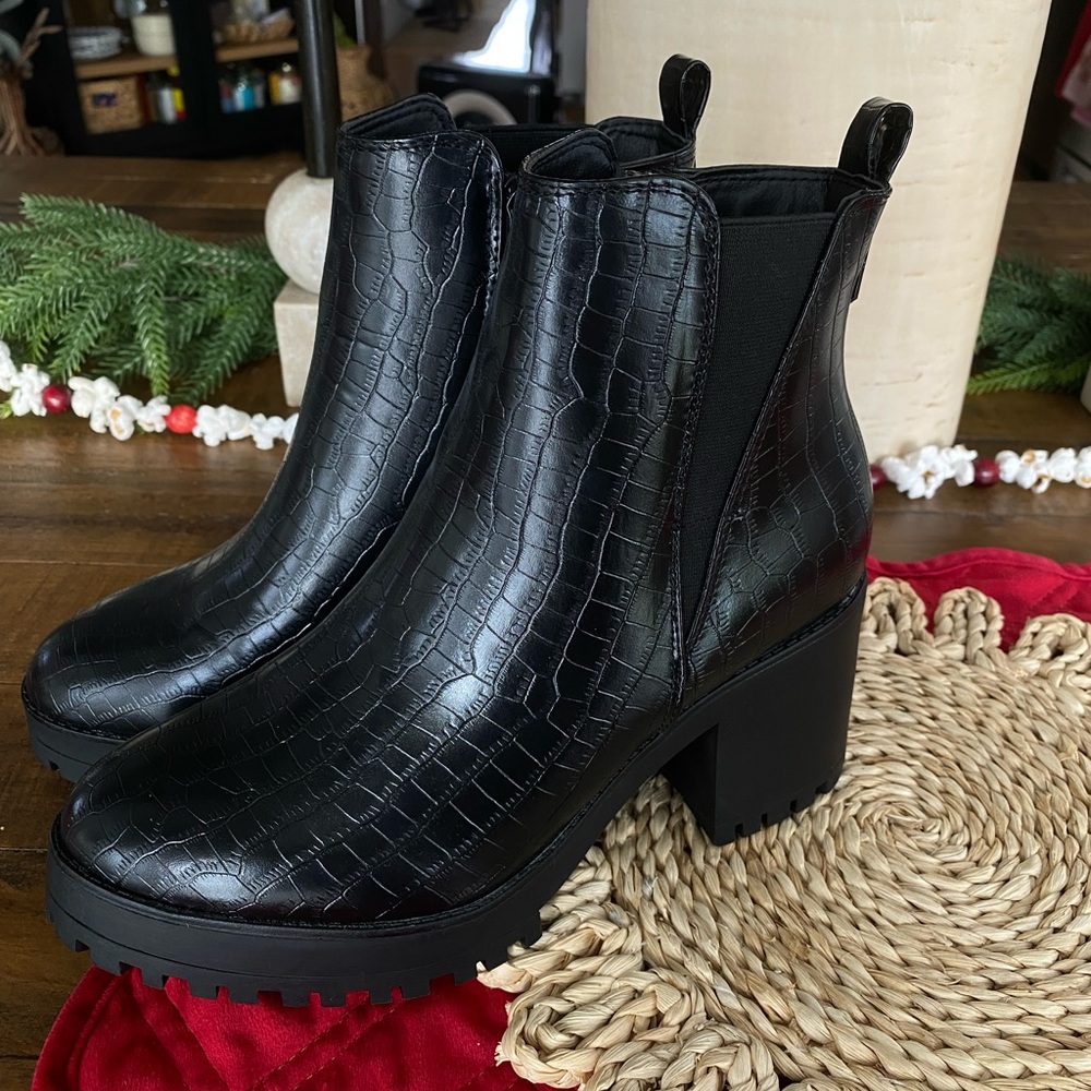 Faux croc skin boots